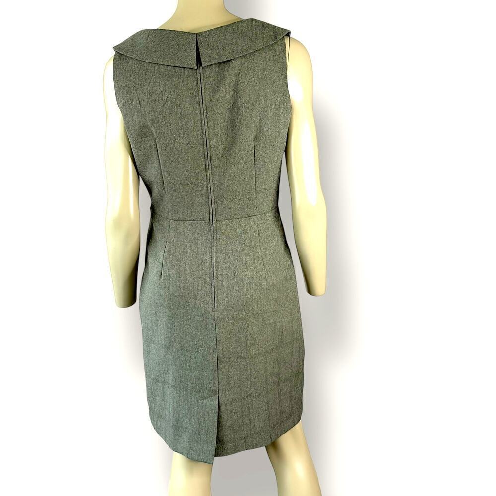 Karin Stevens Vintage Sleeveless Bertha Collar Sheath Dress 12P Taupe Gray Green - Picture 2 of 13